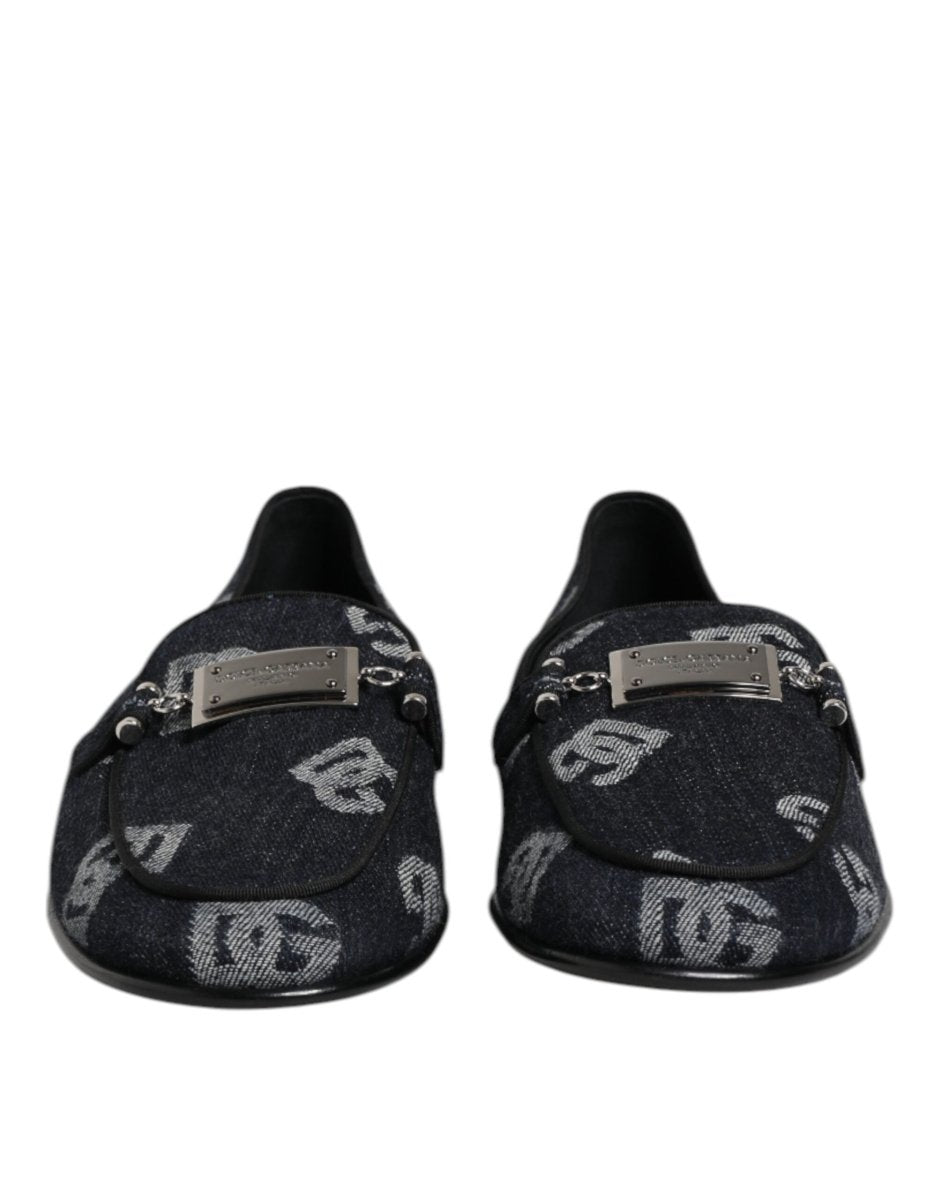 Dolce & Gabbana Blue Logo Cotton Loafers Formal Dress Shoes - The Gentlemen's Vault