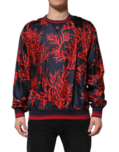 Dolce & Gabbana Navy Red Silk Coral Print Pullover Sweater - The Gentlemen's Vault