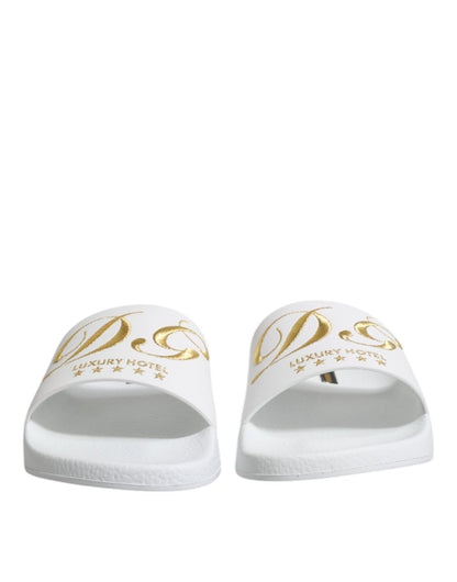 Dolce & Gabbana White Leather Slides Sandals Beachwear Shoes - The Gentlemen's Vault