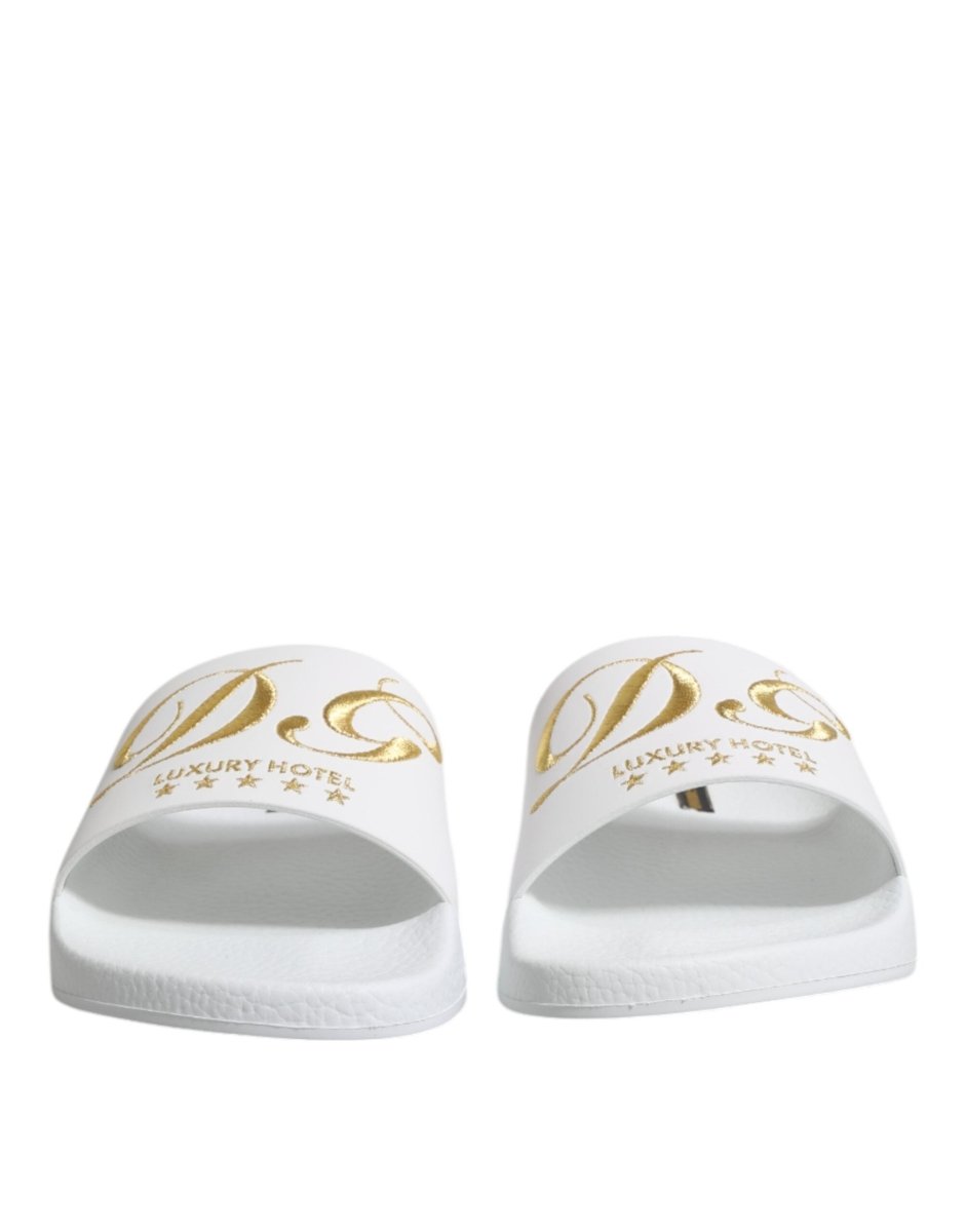 Dolce & Gabbana White Leather Slides Sandals Beachwear Shoes - The Gentlemen's Vault