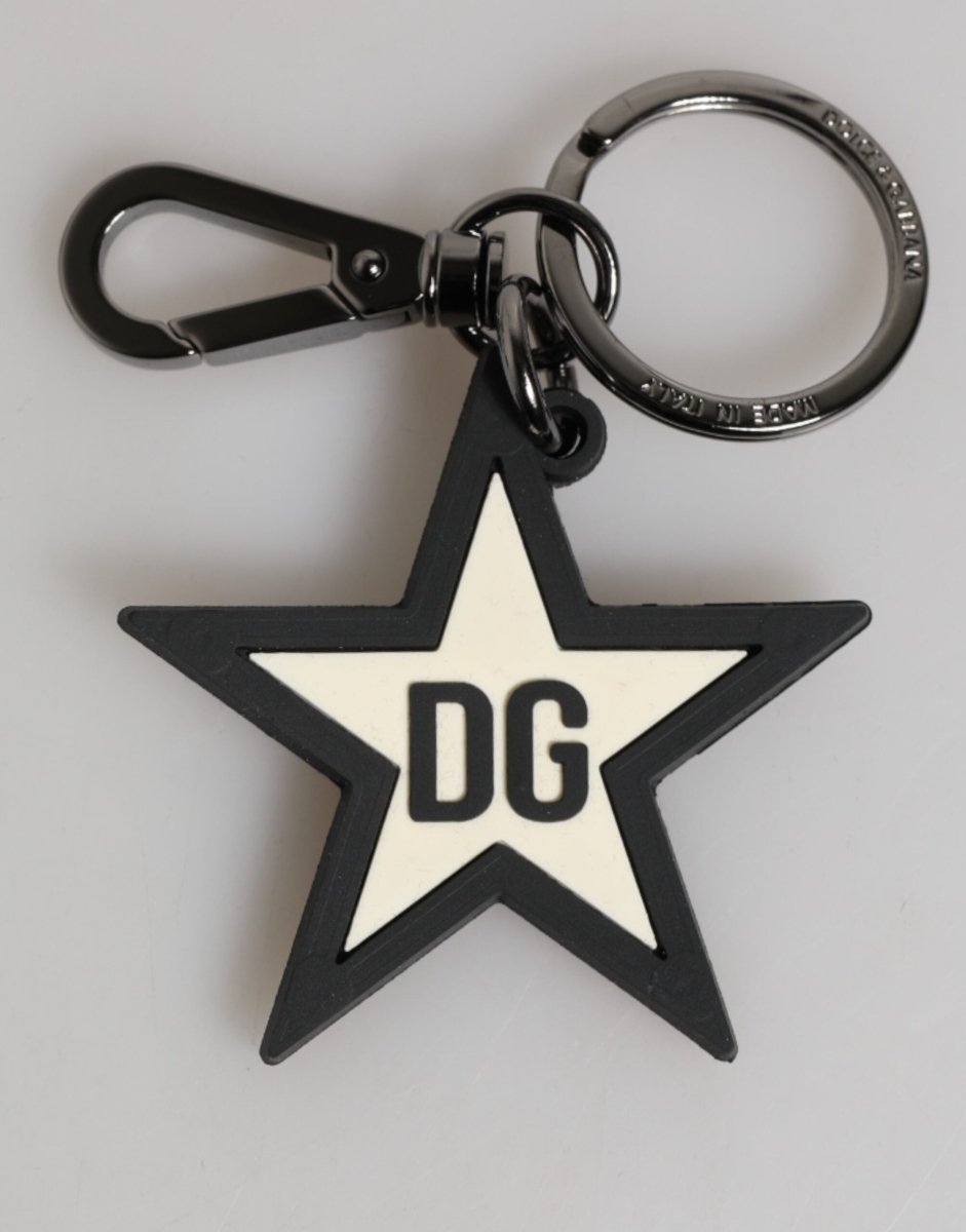 Dolce & Gabbana White Black DG Logo Star Rubber Men's Keychain Keyring - The Gentlemen's Vault