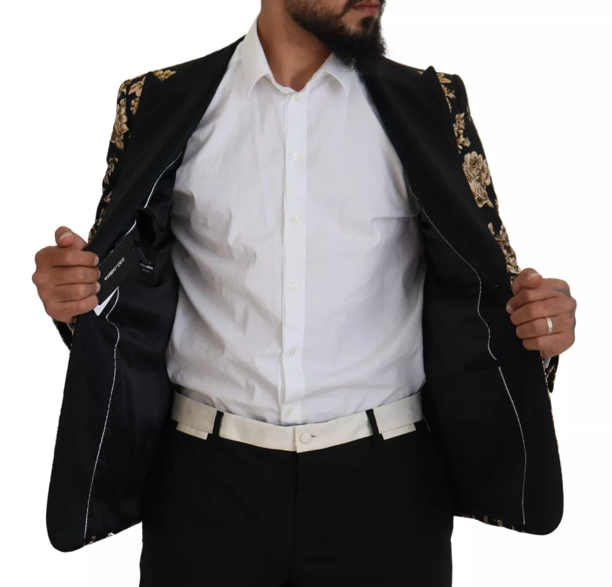 Dolce & Gabbana Gold Black Floral Embroidered Jacket Blazer - The Gentlemen's Vault