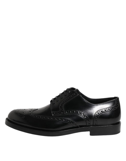 Dolce & Gabbana Black Leather Derby Wingtip Formal Shoes - The Gentlemen's Vault
