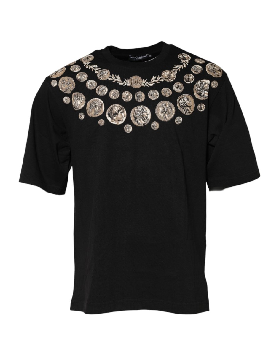 Dolce & Gabbana Black Coin Print Cotton Crew Neck T-shirt - The Gentlemen's Vault