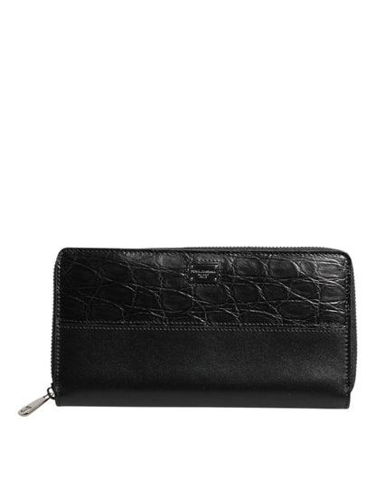 Dolce & Gabbana Black Leather Logo Plaque Zip Around Continental Wallet - The Gentlemen's Vault