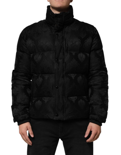 Dolce & Gabbana Black Jacquard Quilted Puffer Bomber Jacket - The Gentlemen's Vault