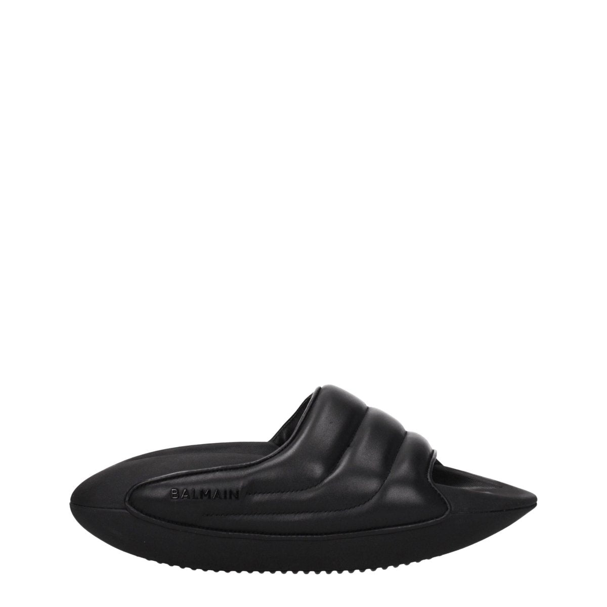 Balmain Black Leather Slippers Sandals - The Gentlemen's Vault