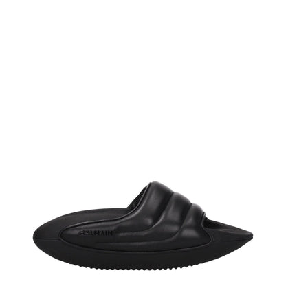 Balmain Black Leather Slippers Sandals - The Gentlemen's Vault
