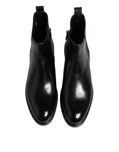 Dolce & Gabbana Black Chelsea Leather Mid Calf Boots Shoes - The Gentlemen's Vault
