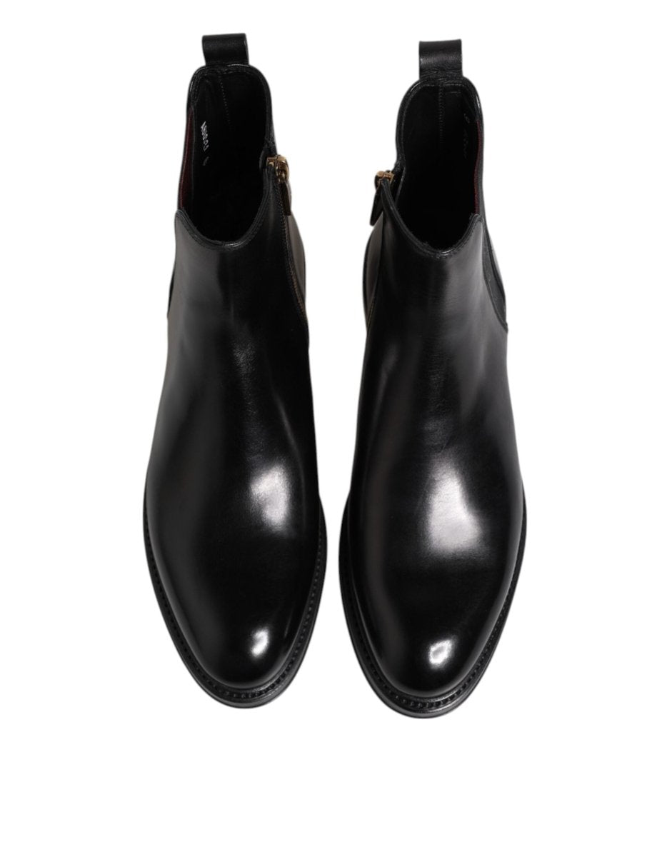 Dolce & Gabbana Black Chelsea Leather Mid Calf Boots Shoes - The Gentlemen's Vault
