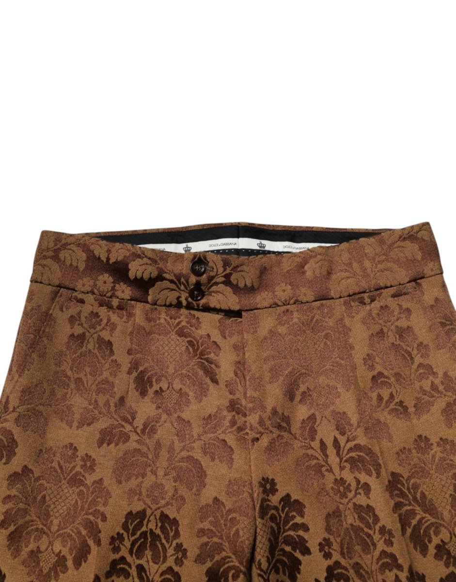 Dolce & Gabbana Brown Floral Jacquard Men Skinny Trouser Pants - The Gentlemen's Vault