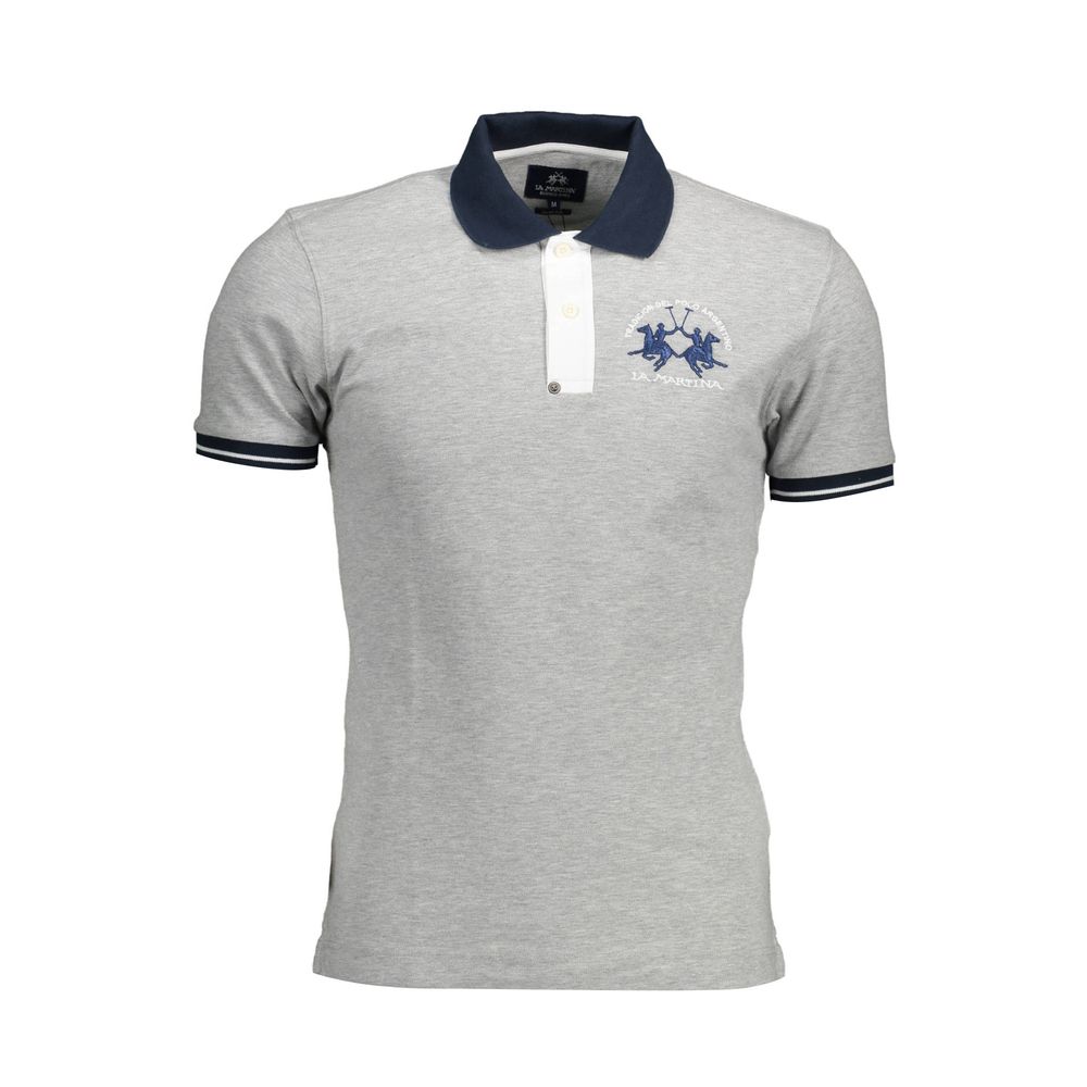 La Martina Gray Cotton Men Polo Shirt - The Gentlemen's Vault