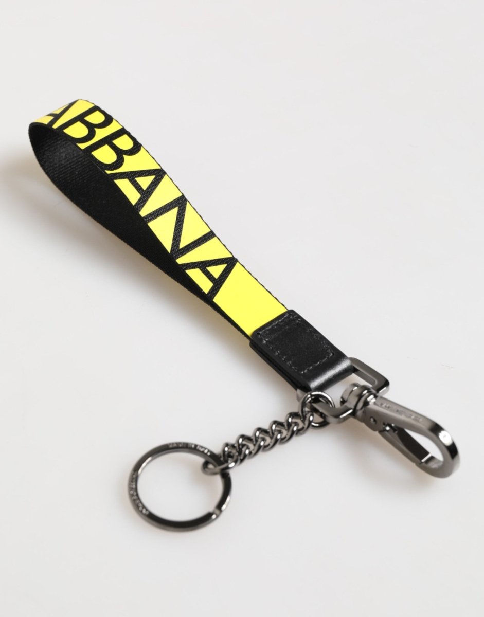 Dolce & Gabbana Yellow Logo Nylon Silver Brass Holder Keychain Keyring - The Gentlemen's Vault