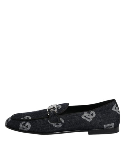 Dolce & Gabbana Blue Logo Cotton Loafers Formal Dress Shoes - The Gentlemen's Vault