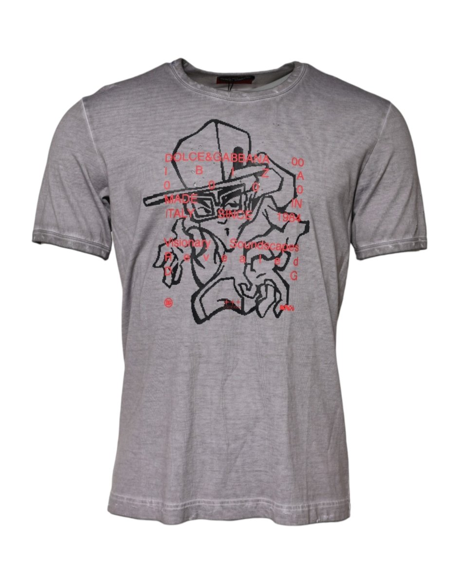 Dolce & Gabbana Gray Graphic Print Cotton Crew Neck T-shirt - The Gentlemen's Vault