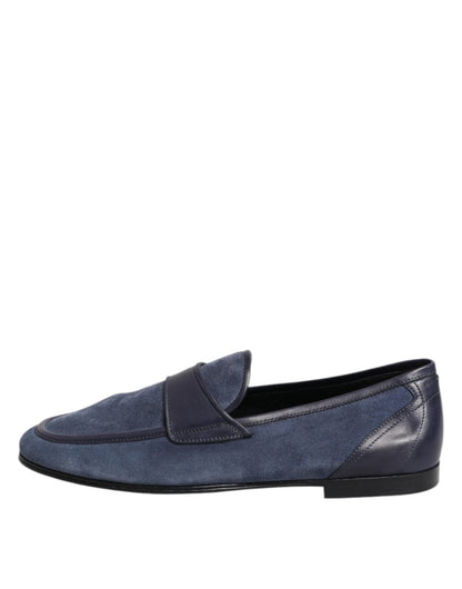 Dolce & Gabbana Blue Suede Leather Loafers Moccasin Shoes - The Gentlemen's Vault