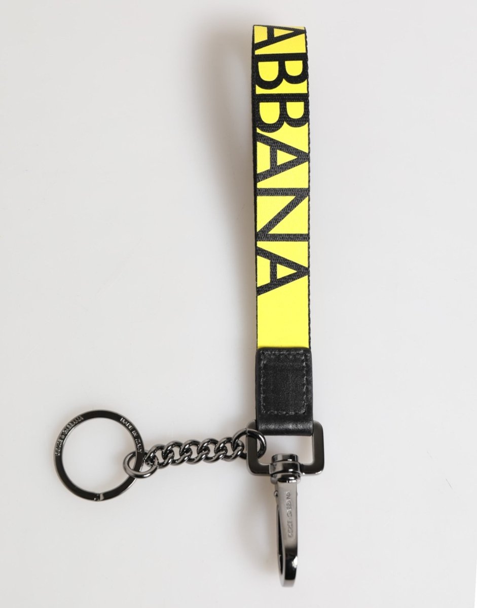 Dolce & Gabbana Yellow Logo Nylon Silver Brass Holder Keychain Keyring - The Gentlemen's Vault