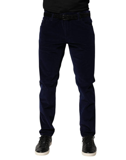 Dolce & Gabbana Navy Blue Cotton Tapered Formal Trouser Pants - The Gentlemen's Vault