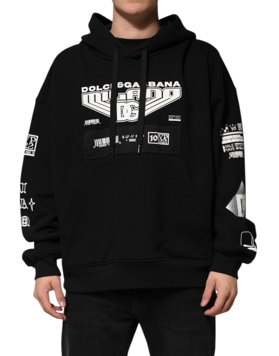Dolce & Gabbana Black Cotton DG Milano Logo Print Hoodie Sweater - The Gentlemen's Vault