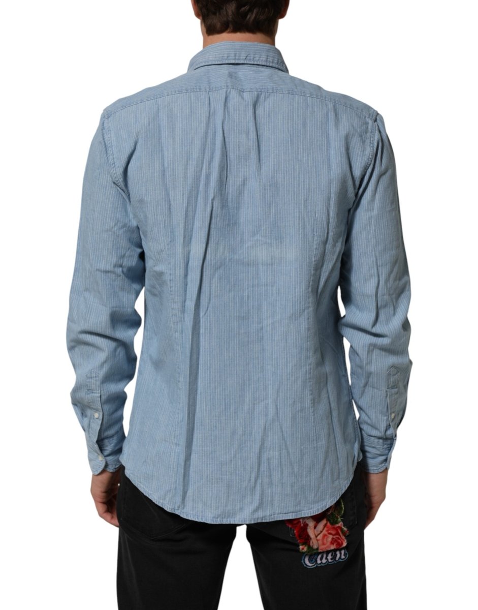 Deperlu Blue Denim Regular Fit Collared Long Sleeve Men Shirt - The Gentlemen's Vault