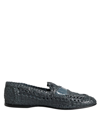 Dolce & Gabbana Blue Woven Raffia Slip On Loafers Shoes - The Gentlemen's Vault