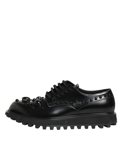 Dolce & Gabbana Black Leather Studded Men Formal Derby Shoes - The Gentlemen's Vault