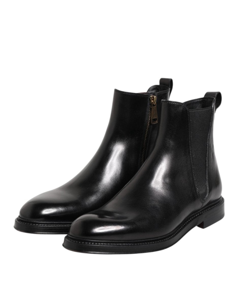 Dolce & Gabbana Black Chelsea Leather Mid Calf Boots Shoes - The Gentlemen's Vault