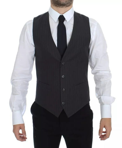 Dolce & Gabbana Gray Striped Formal Dress Gilet Vest - The Gentlemen's Vault