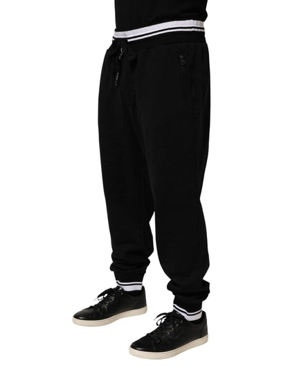 Dolce & Gabbana Black Cotton Sacred - Heart Men Jogger Pants - The Gentlemen's Vault