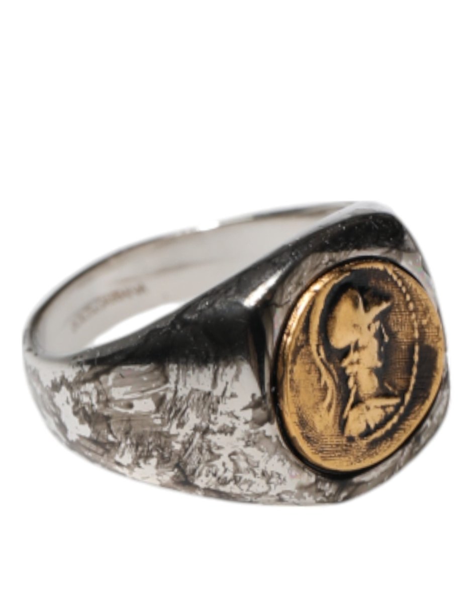 Dolce & Gabbana Silver Tone Engraved Two Color Real Brass Ring - The Gentlemen's Vault