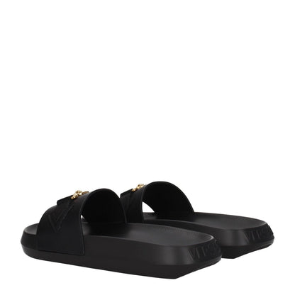 Versace Black Leather Slippers Sandals - The Gentlemen's Vault