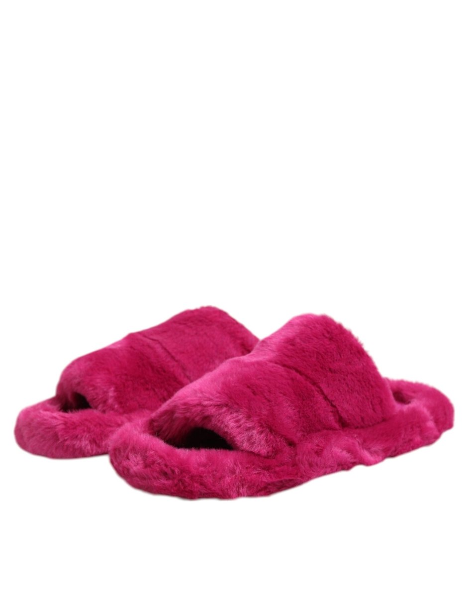 Dolce & Gabbana Pink Acrylic Faux Fur Mens Flats Sandals Shoes - The Gentlemen's Vault