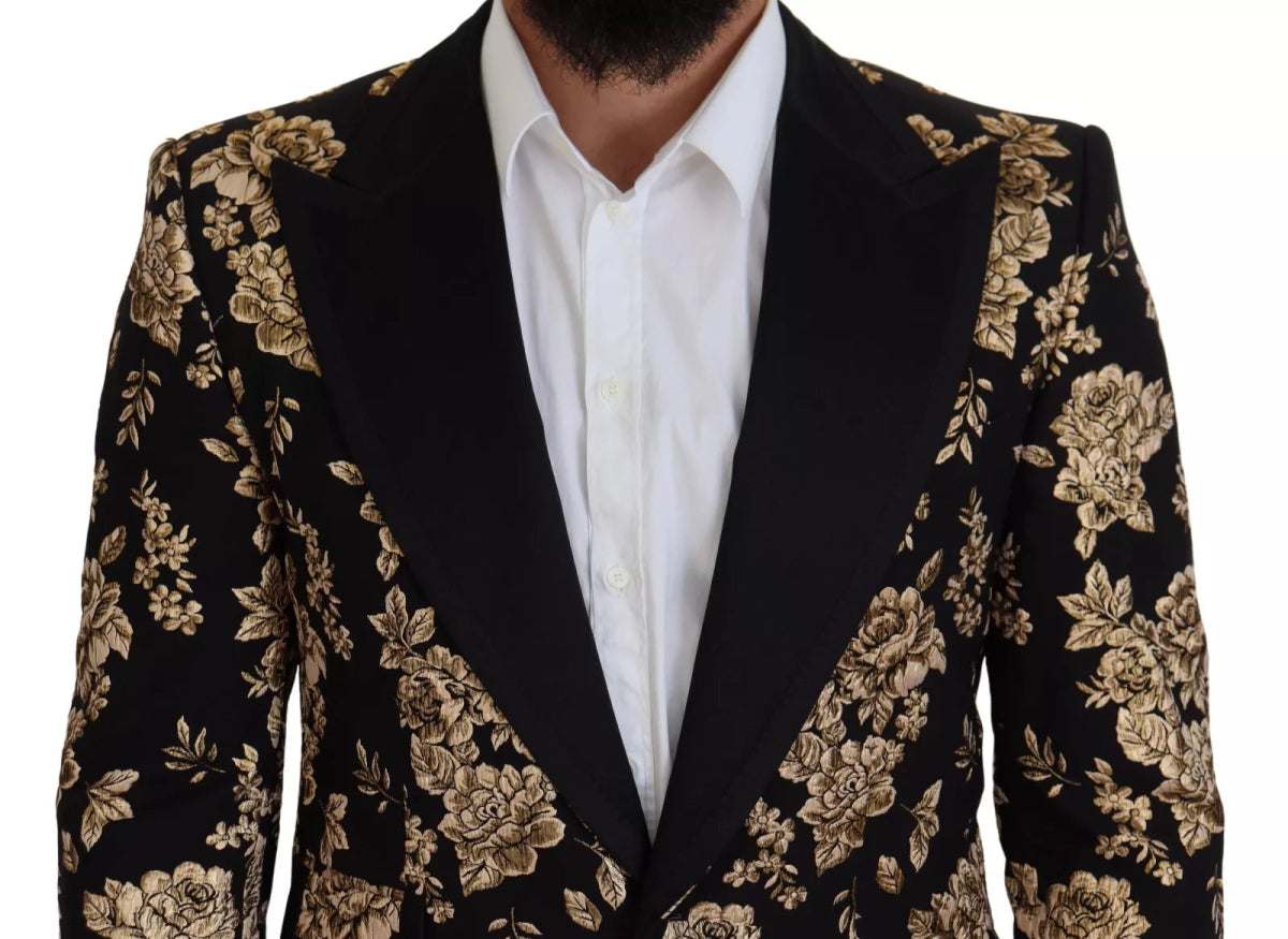 Dolce & Gabbana Gold Black Floral Embroidered Jacket Blazer - The Gentlemen's Vault