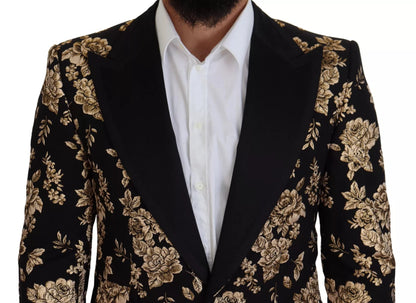Dolce & Gabbana Gold Black Floral Embroidered Jacket Blazer - The Gentlemen's Vault