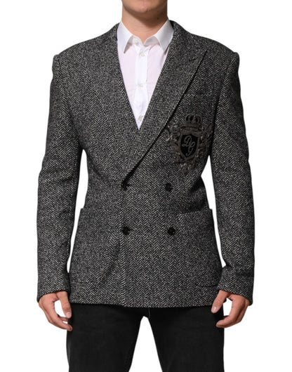 Dolce & Gabbana Black White Double Breasted Men Suit Blazer - The Gentlemen's Vault