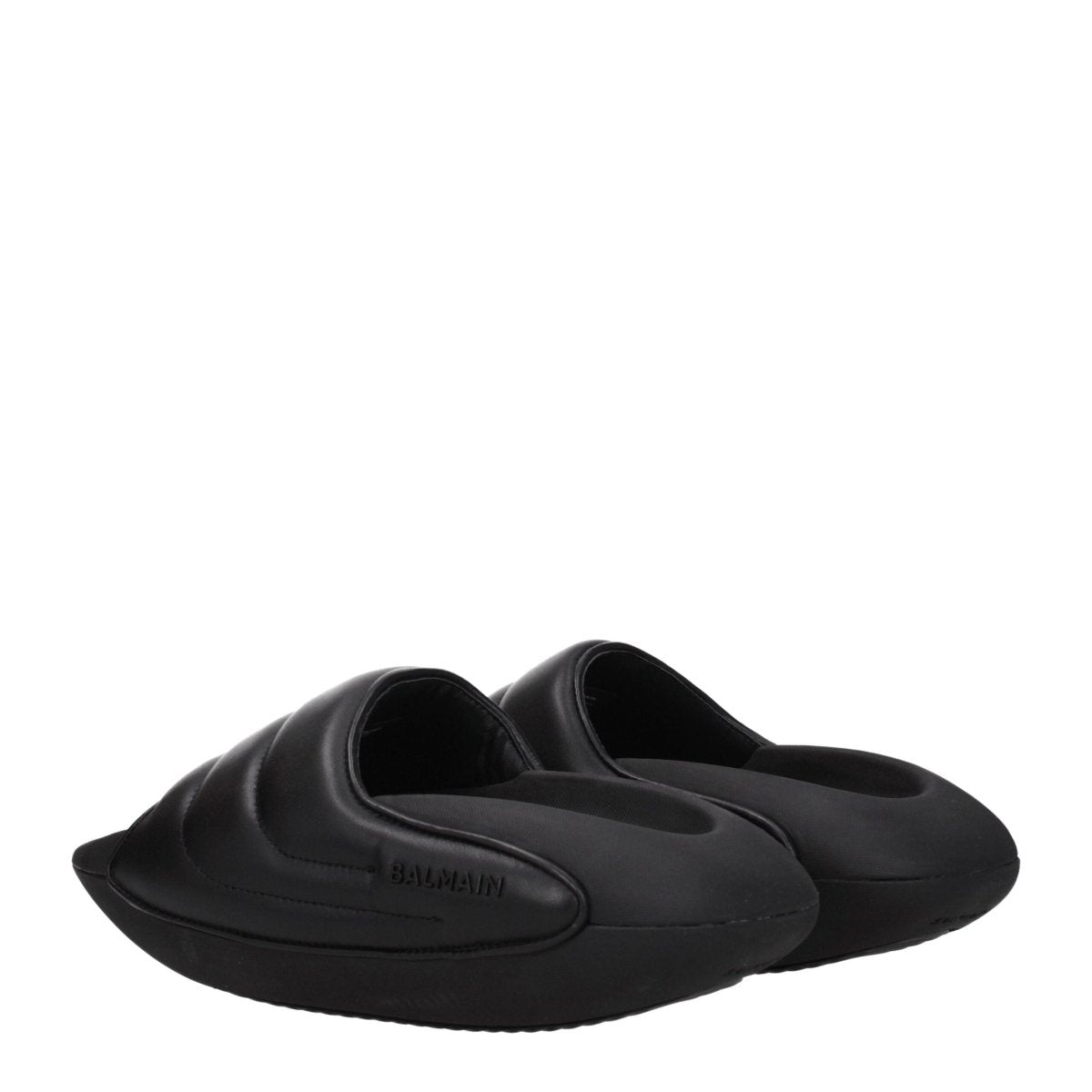 Balmain Black Leather Slippers Sandals - The Gentlemen's Vault