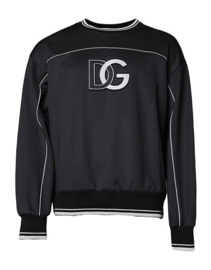 Dolce & Gabbana Black Logo Polyester Crew Neck Men Pullover Sweater - The Gentlemen's Vault