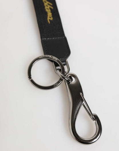 Dolce & Gabbana Black Yellow Polyester DG Logo Silver Keychain Keyring - The Gentlemen's Vault