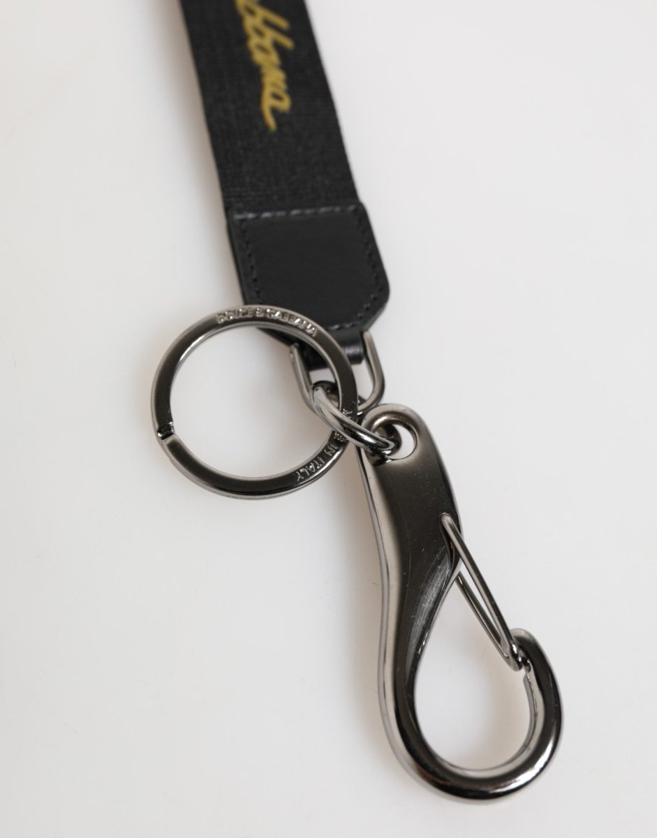 Dolce & Gabbana Black Yellow Polyester DG Logo Silver Keychain Keyring - The Gentlemen's Vault