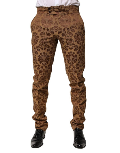 Dolce & Gabbana Brown Floral Jacquard Men Skinny Trouser Pants - The Gentlemen's Vault