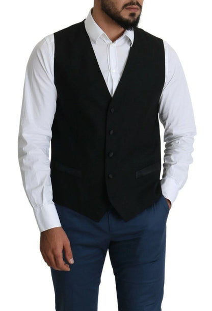 Dolce & Gabbana Black Wool Men Formal Waistcoat Vest - The Gentlemen's Vault