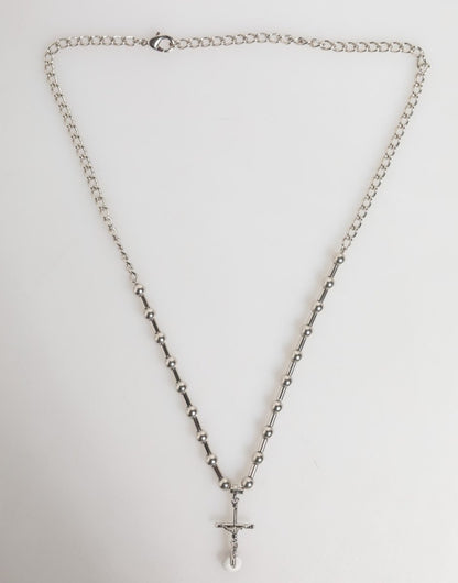 Dolce & Gabbana Silver Tone Brass Chain Religious Cross Pendant Necklace - The Gentlemen's Vault
