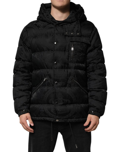 Dolce & Gabbana Black Jacquard Quilted Puffer Hooded Jacket - The Gentlemen's Vault