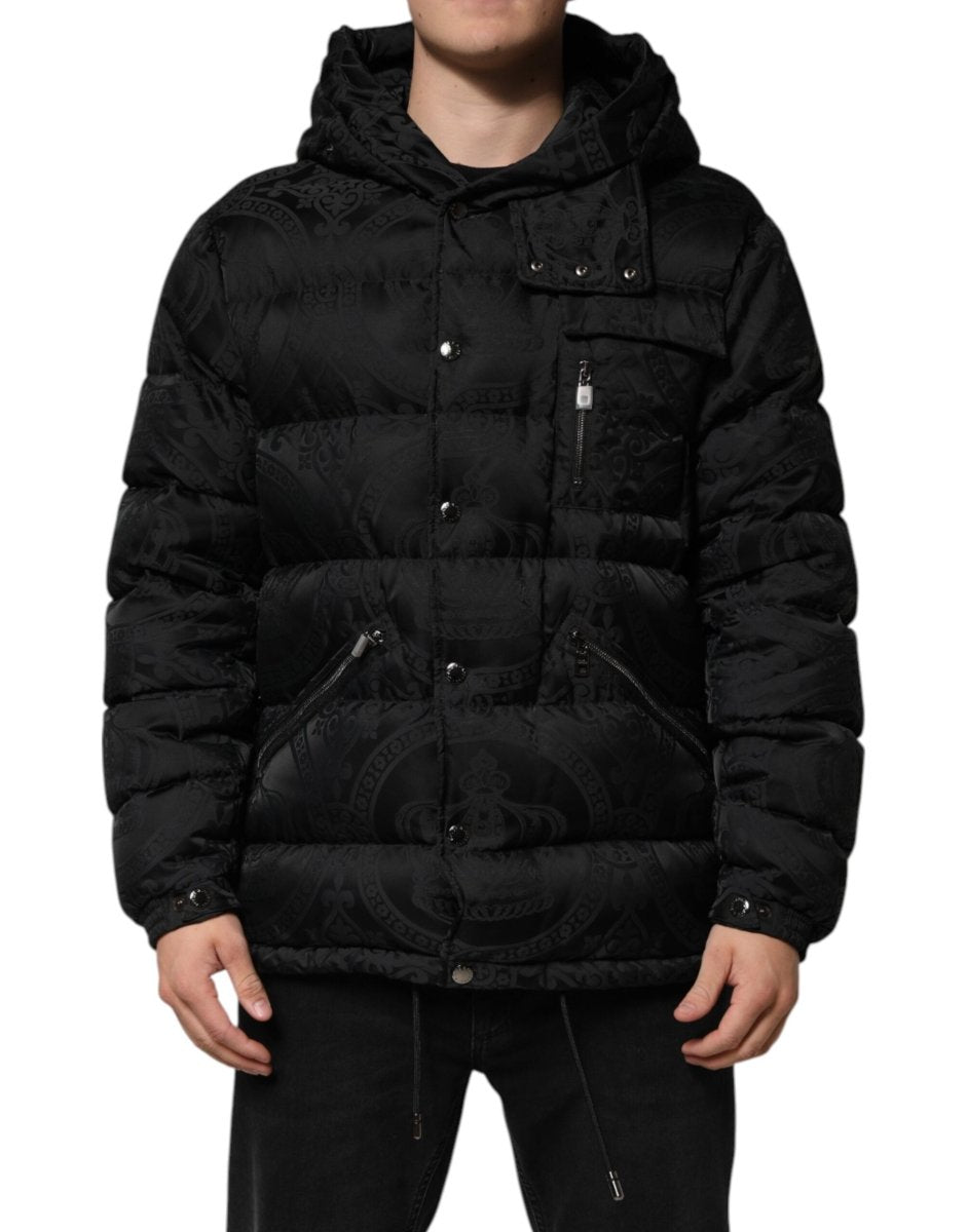 Dolce & Gabbana Black Jacquard Quilted Puffer Hooded Jacket - The Gentlemen's Vault