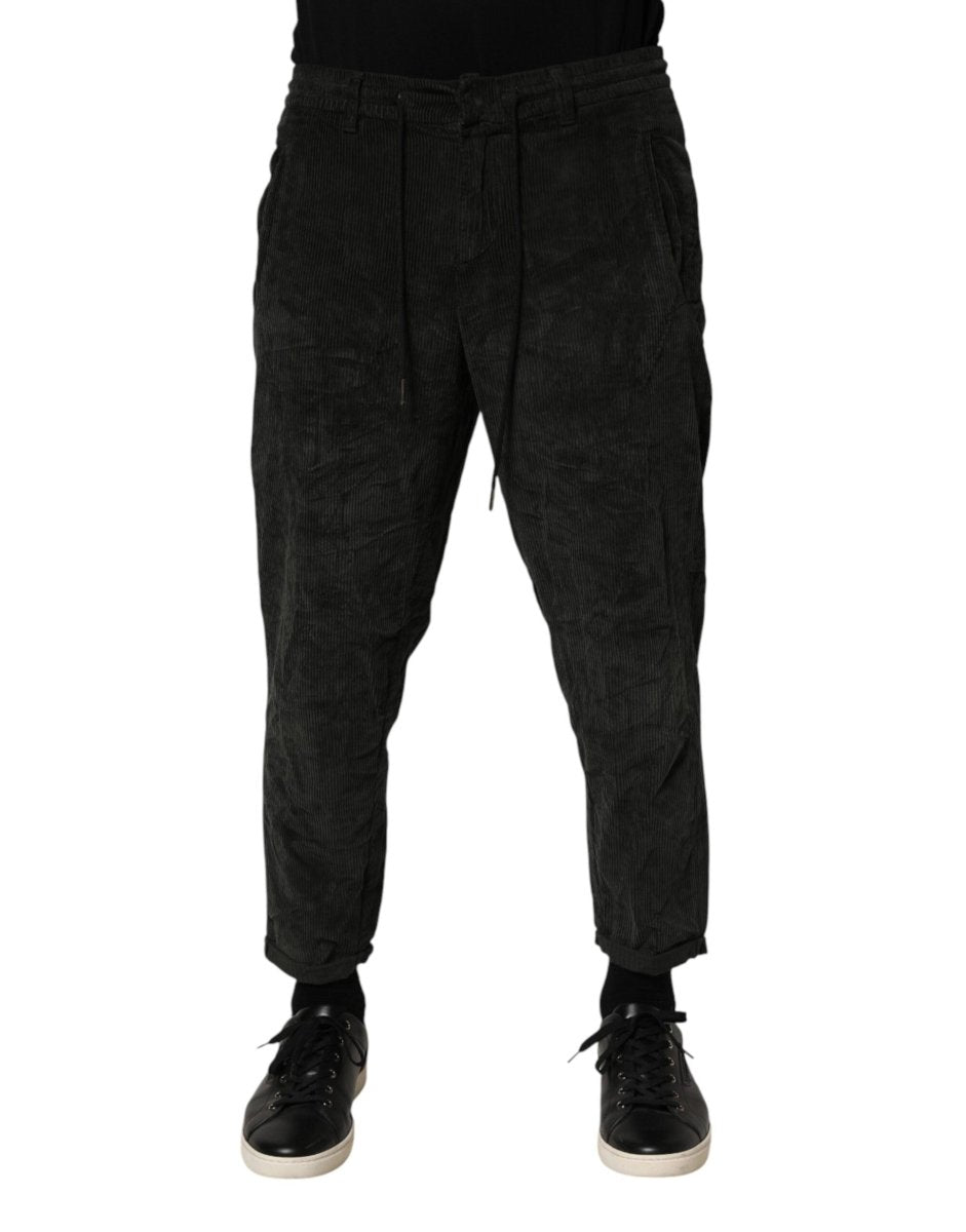 Dondup Black Mid Waist Cropped Corduroy Men Trouser Pants - The Gentlemen's Vault