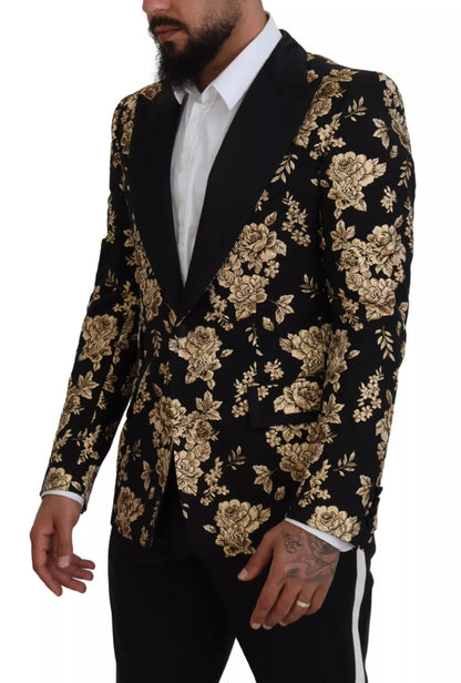 Dolce & Gabbana Gold Black Floral Embroidered Jacket Blazer - The Gentlemen's Vault