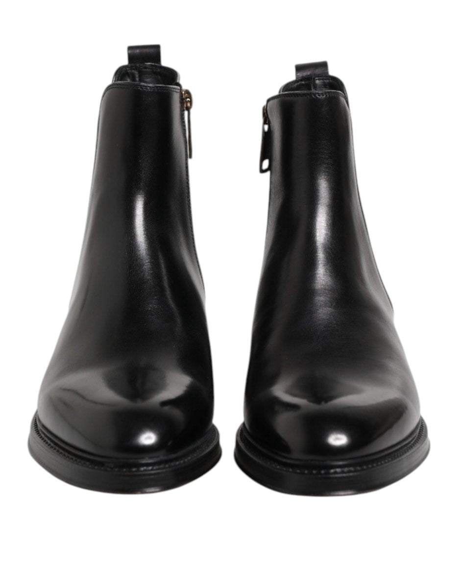 Dolce & Gabbana Black Chelsea Leather Mid Calf Boots Shoes - The Gentlemen's Vault