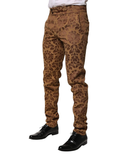 Dolce & Gabbana Brown Floral Jacquard Men Skinny Trouser Pants - The Gentlemen's Vault