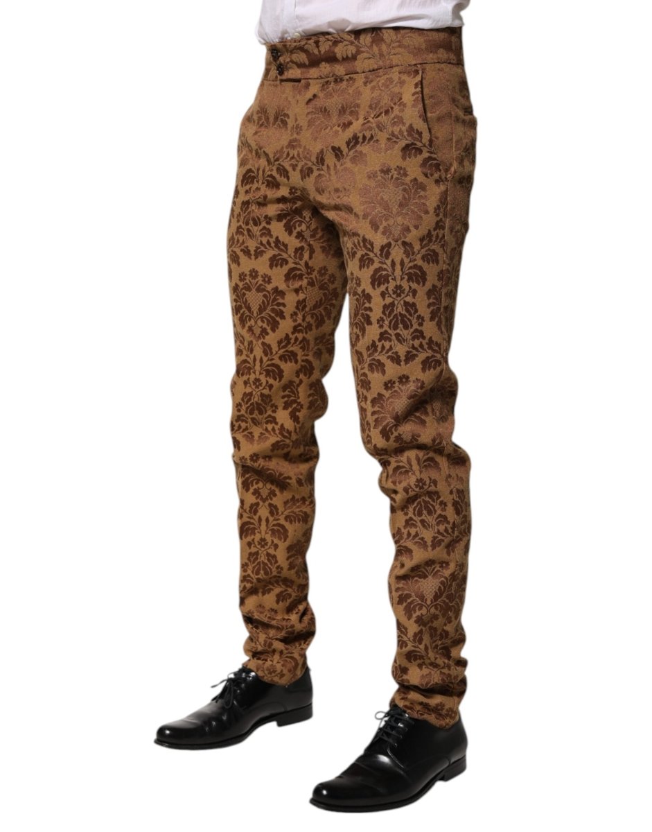 Dolce & Gabbana Brown Floral Jacquard Men Skinny Trouser Pants - The Gentlemen's Vault