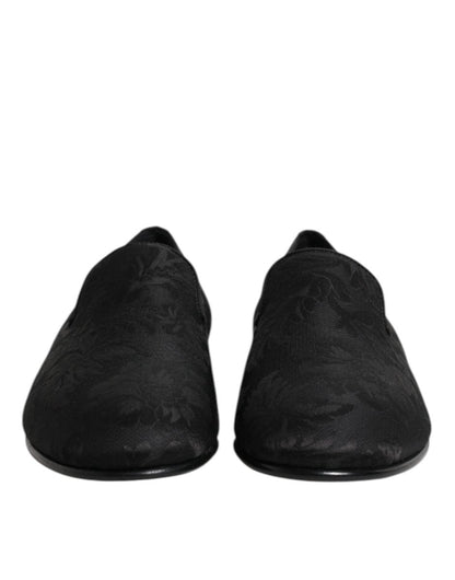 Dolce & Gabbana Black Floral Brocade Loafers Men Dress Shoes - The Gentlemen's Vault